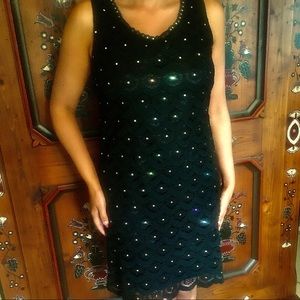 Black Lace And Rhinestone Vintage Sleeveless Shift Dress. 1960’s Style! Size S